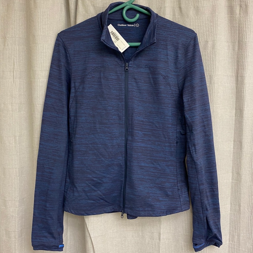 Outdoor Voices blue/black Striped Zip Up Jacket